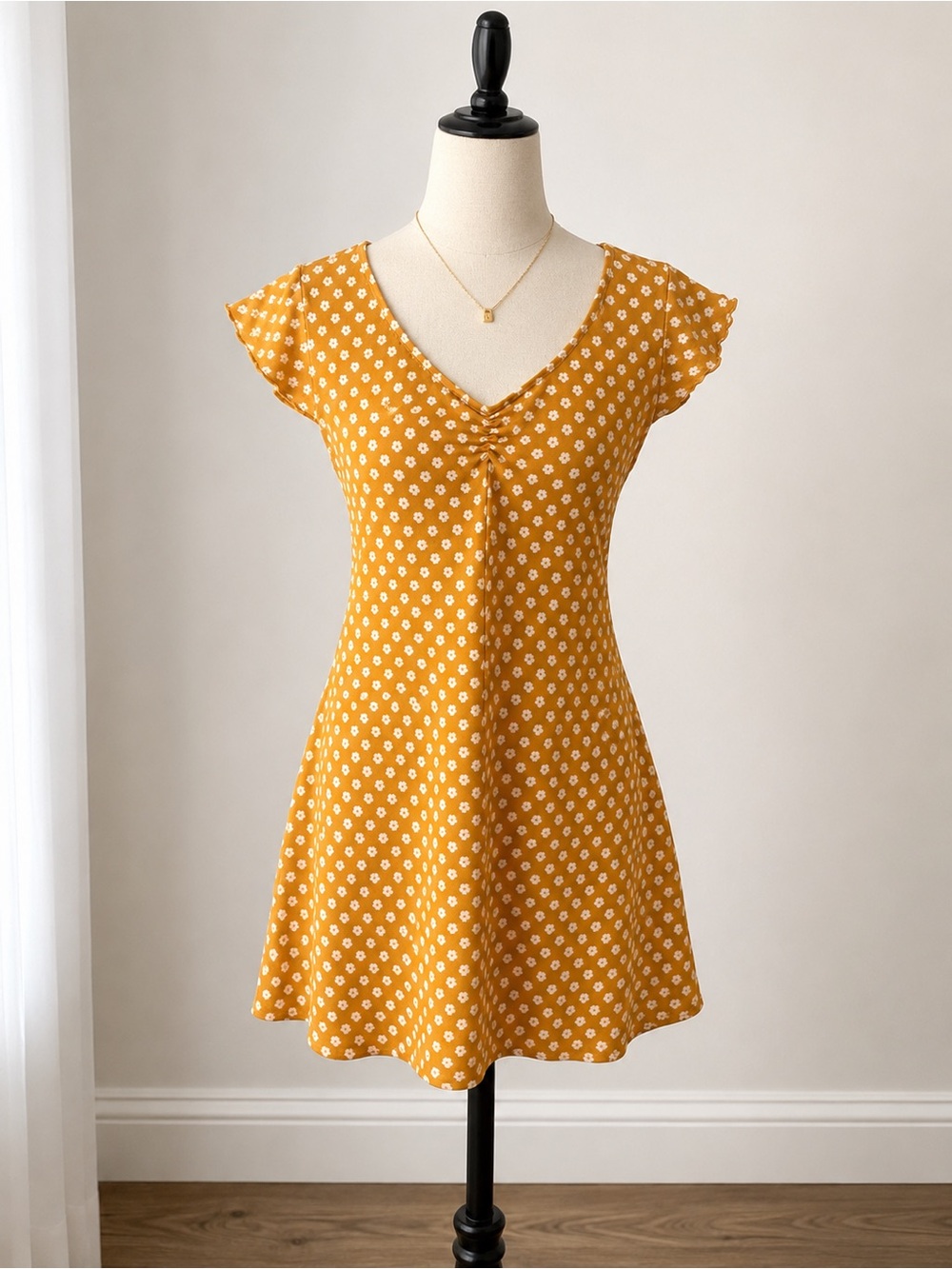 wild fable Yellow Floral V-Neck Mini Dress